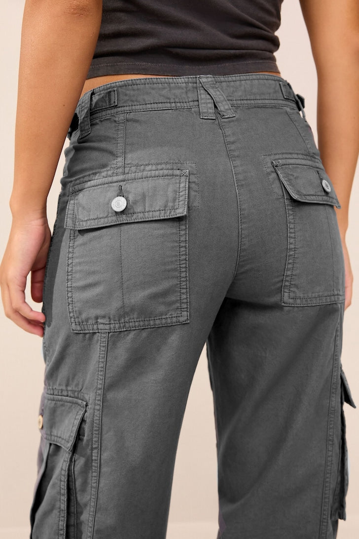 Adjustable Waist Cargo Trousers Charcoal Grey