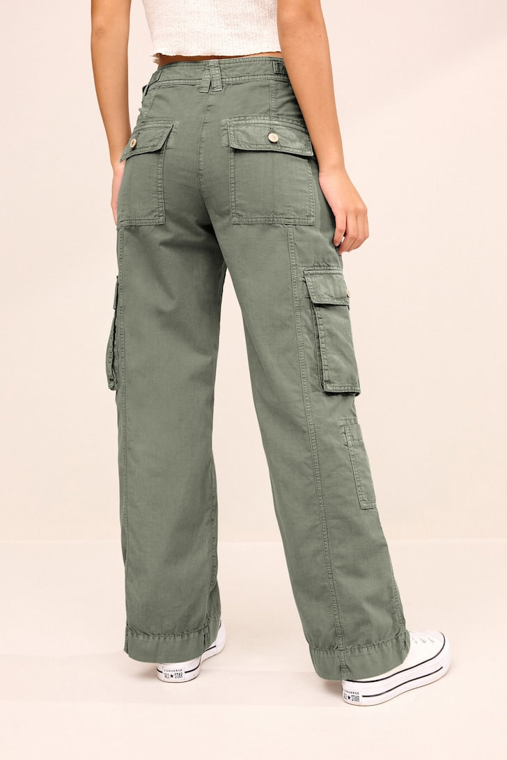 Adjustable Waist Cargo Trousers Green