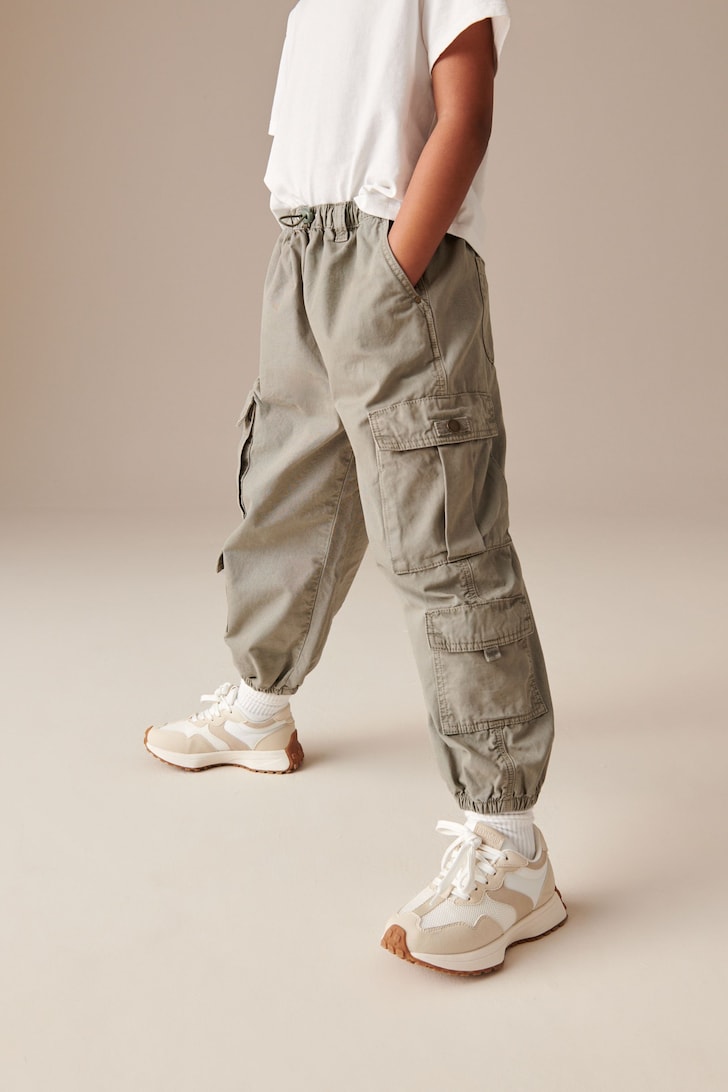 Girls Parachute Cargo Trousers Green