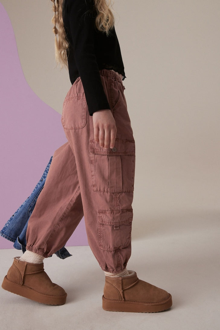 Girls Parachute Cargo Trousers Rust brown