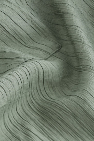 Textured Pull On Wide Leg Trousers Green