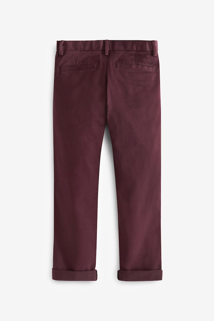 Boys Stretch Chino Trousers Burgundy Red