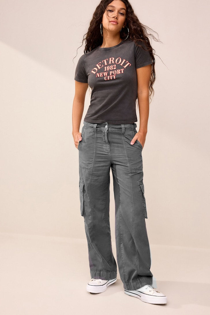 Adjustable Waist Cargo Trousers Charcoal Grey