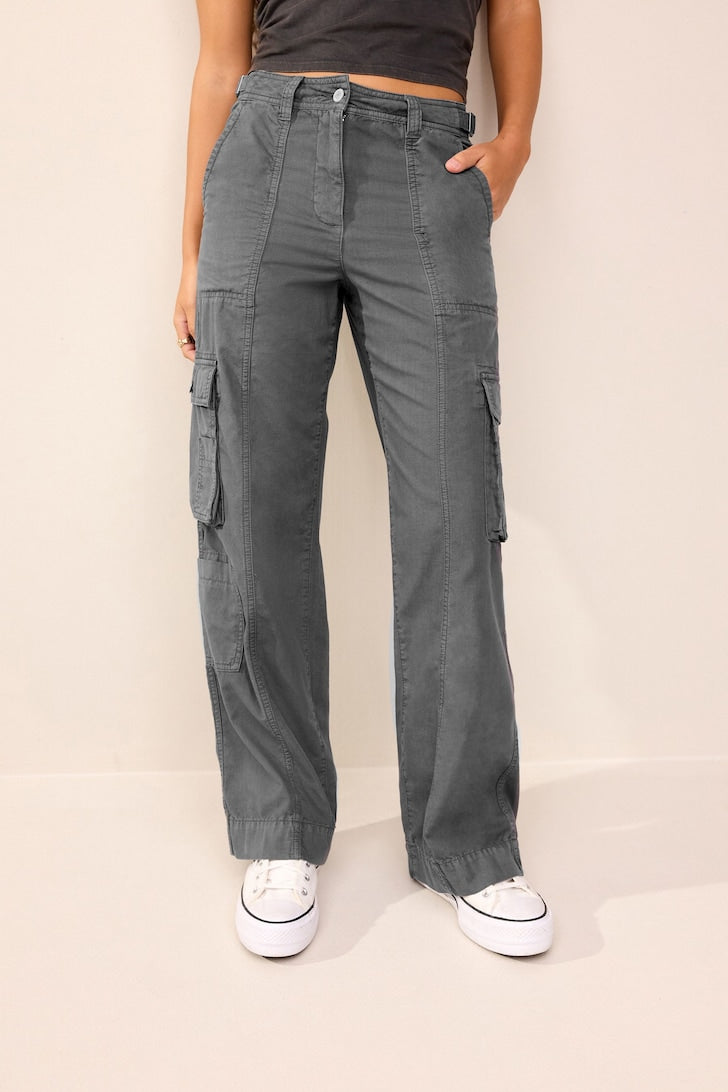 Adjustable Waist Cargo Trousers Charcoal Grey