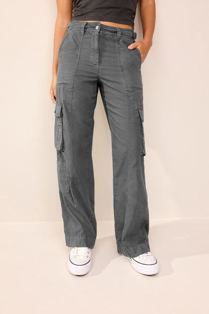 Adjustable Waist Cargo Trousers Charcoal Grey