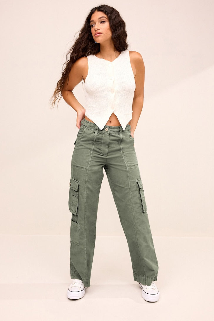 Adjustable Waist Cargo Trousers Green