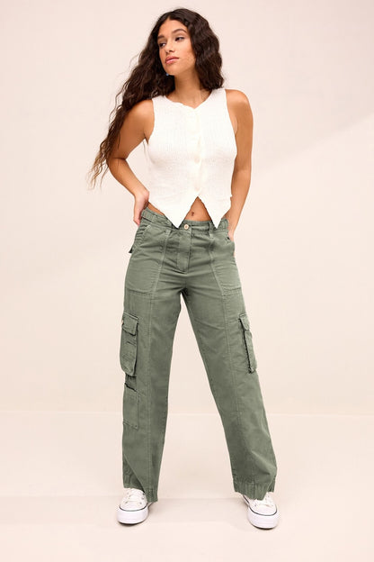 Adjustable Waist Cargo Trousers Green