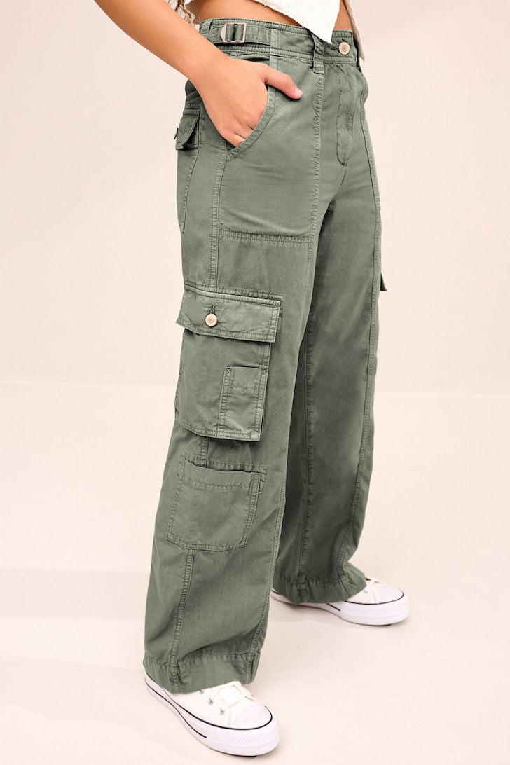 Adjustable Waist Cargo Trousers Green