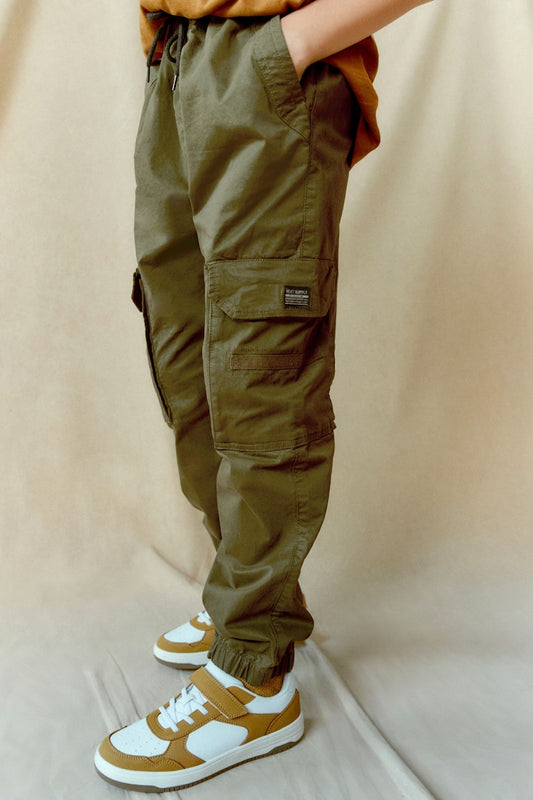 Boys Cargo Trousers Kakhi green