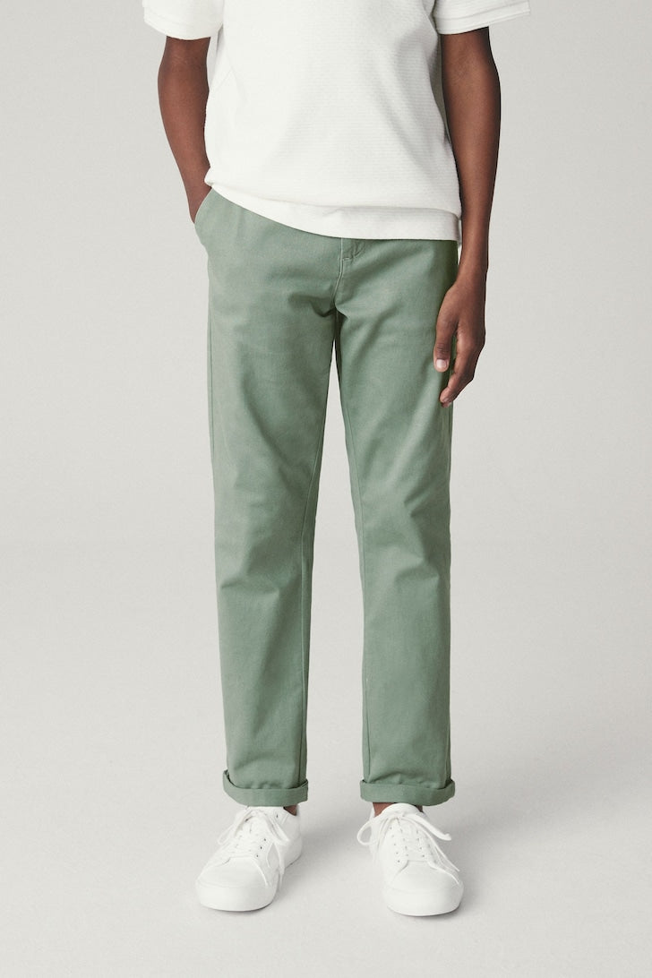 Boys Stretch Chino Trousers Mineral green