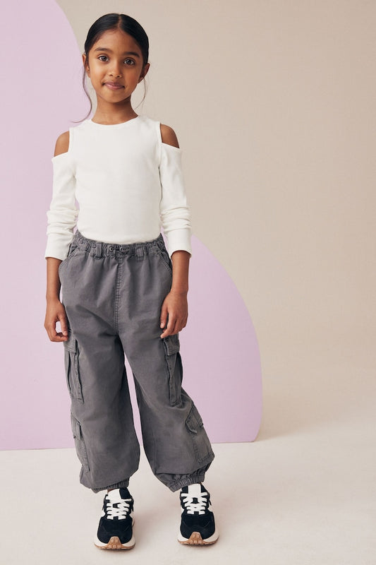 Girls Parachute Cargo Trousers Grey