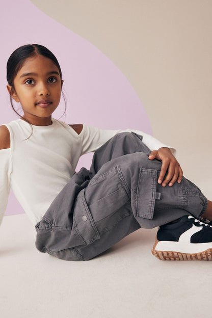 Girls Parachute Cargo Trousers Grey