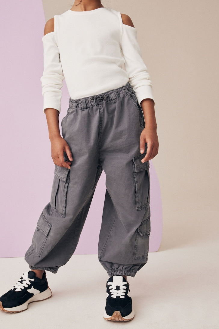 Girls Parachute Cargo Trousers Grey