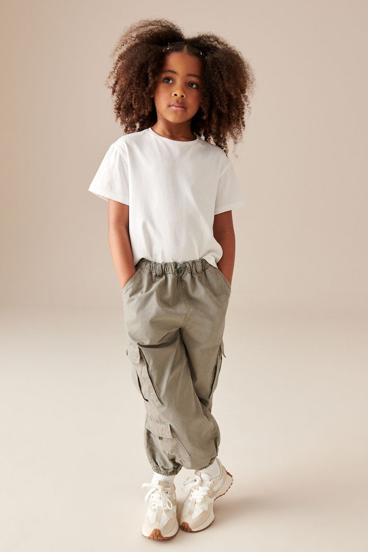 Girls Parachute Cargo Trousers Green