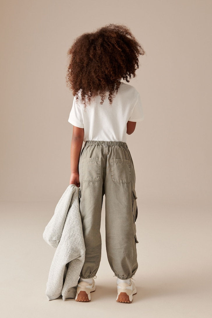 Girls Parachute Cargo Trousers Green