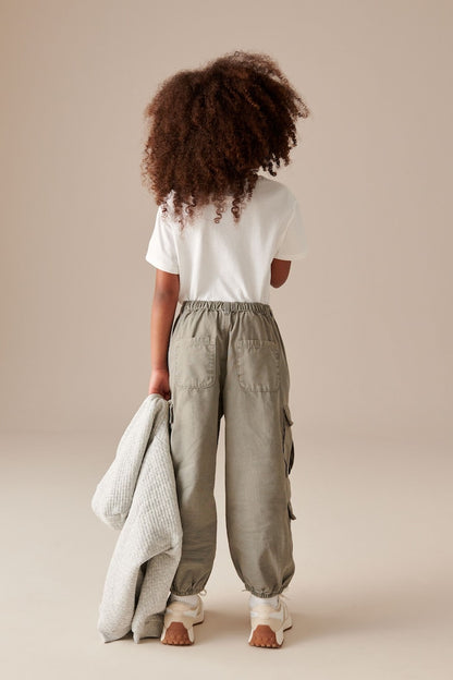 Girls Parachute Cargo Trousers Green