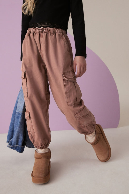 Girls Parachute Cargo Trousers Rust brown