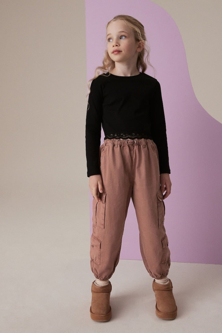 Girls Parachute Cargo Trousers Rust brown