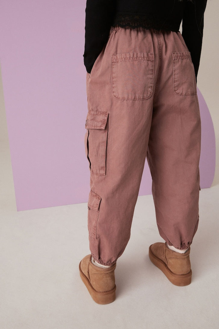 Girls Parachute Cargo Trousers Rust brown