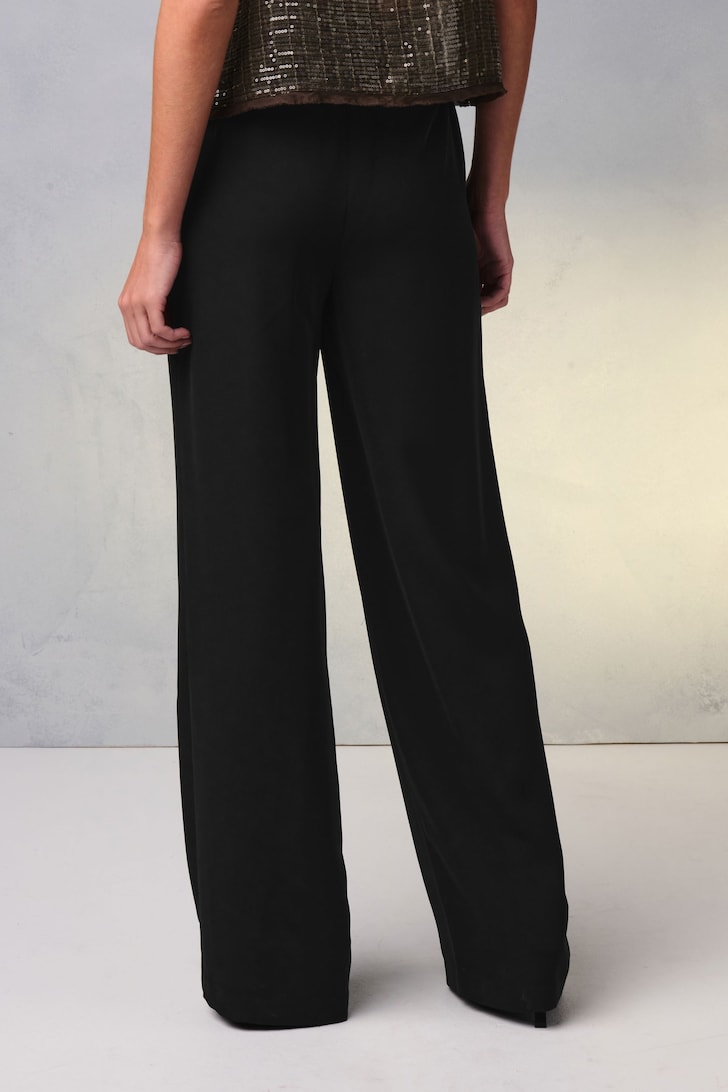 Elastic Back Wide Leg Trousers Black
