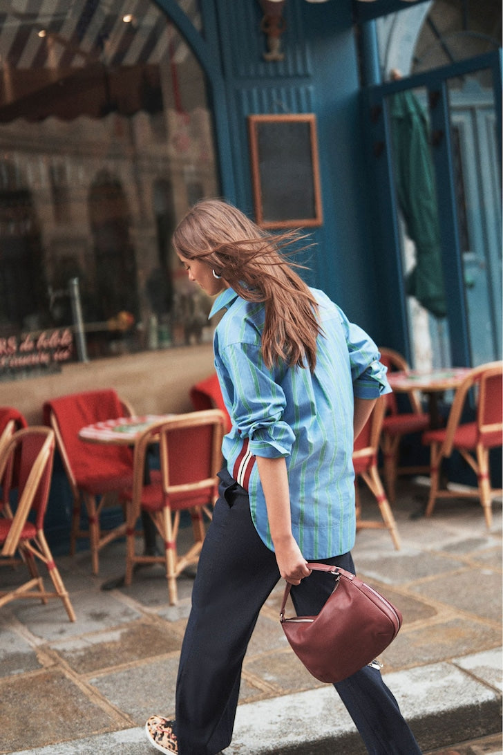 Elastic Back Wide Leg Trousers  Navy pinstripe