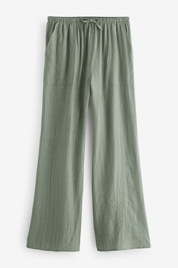 Textured Pull On Wide Leg Trousers Green