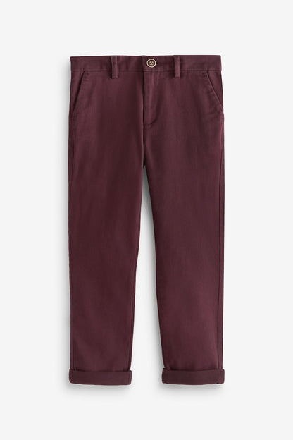 Boys Stretch Chino Trousers Burgundy Red