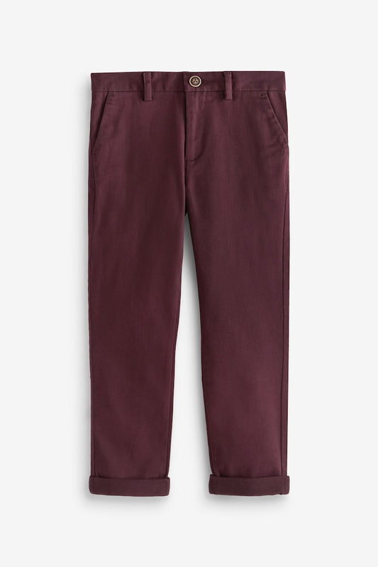 Boys Stretch Chino Trousers Burgundy Red
