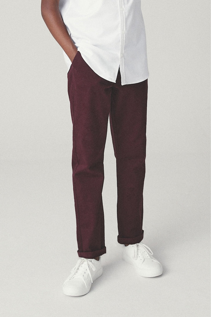Boys Stretch Chino Trousers Burgundy Red