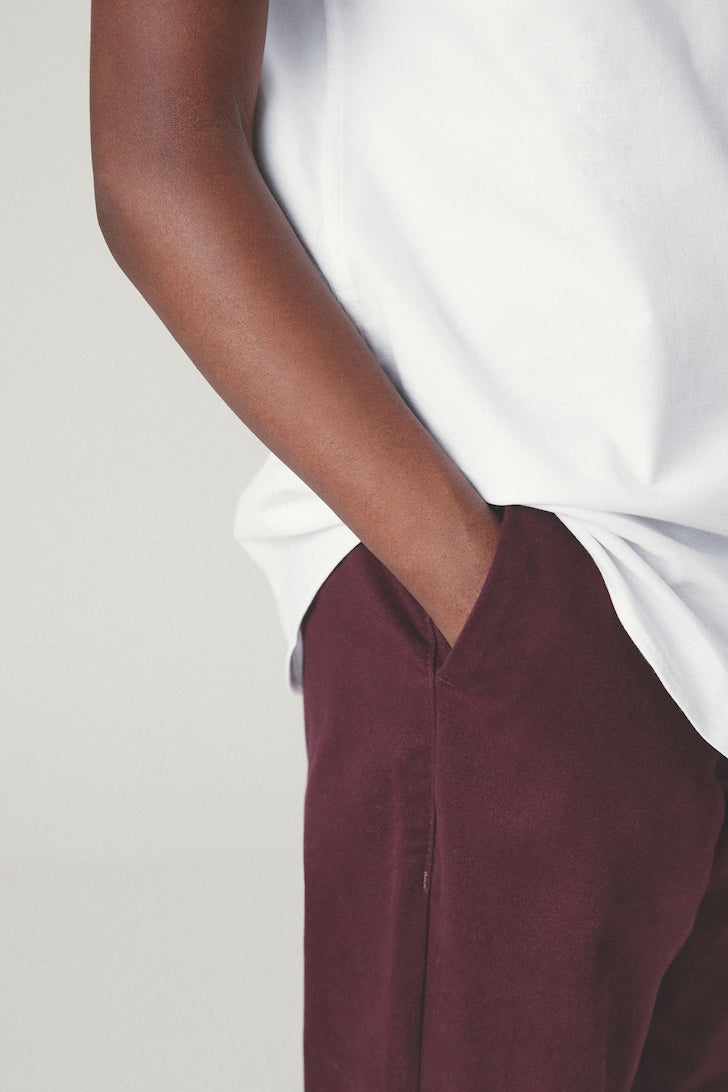 Boys Stretch Chino Trousers Burgundy Red